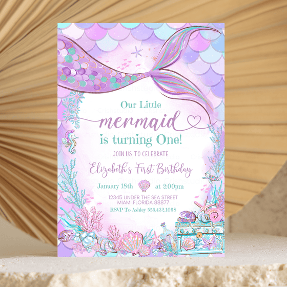 Editable Our Little Mermaid Birthday Inviation M302