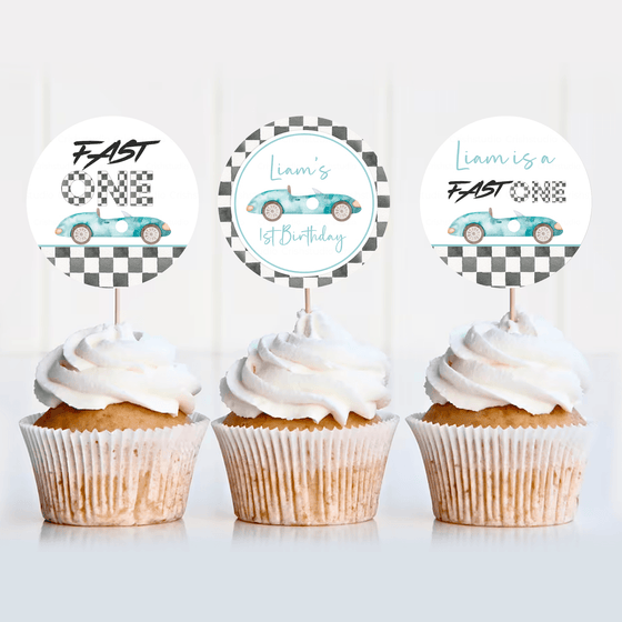Editable Fast One Cupcake Toppers R202
