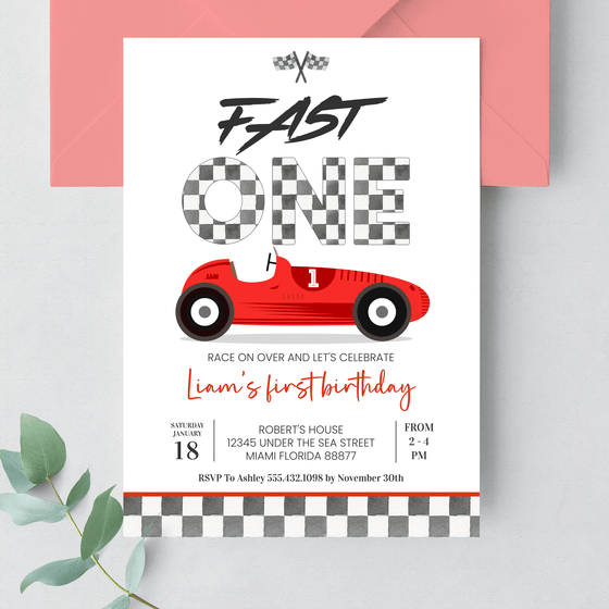 Editable Fast ONE Birthday Invitation R204