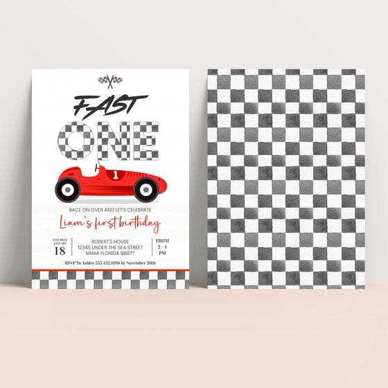 Editable Fast ONE Birthday Invitation R204