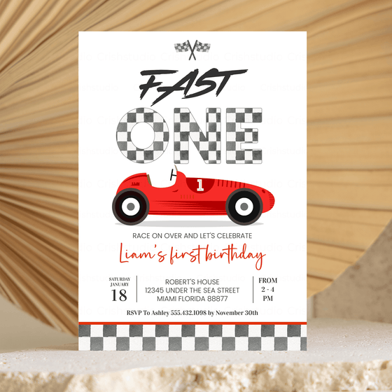 Editable Fast ONE Birthday Invitation R204