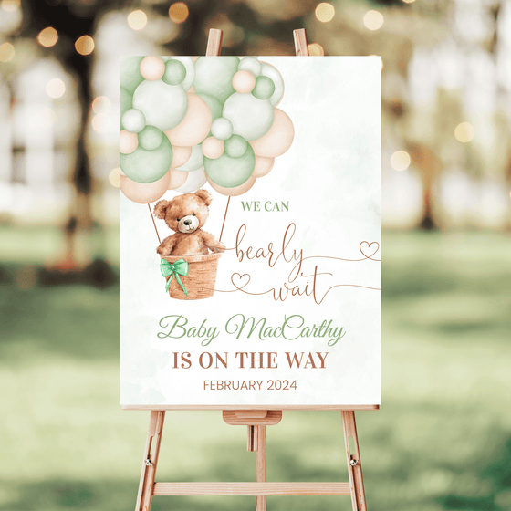Editable Teddy Bear Baby Shower Welcome Sign T104