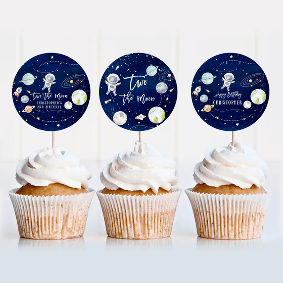 Editable Two The Moon Cupcake Toppers TM01