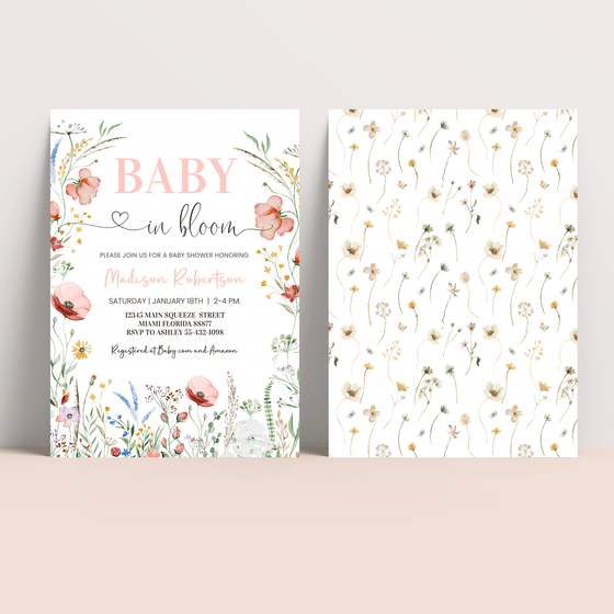Editable Baby In Bloom Baby Shower Invitation B001
