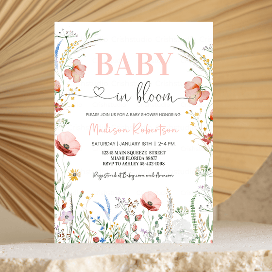 Editable Baby In Bloom Baby Shower Invitation B001
