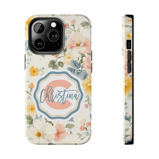Personalized Floral Tough Phone Case - Customized with Name | Durable Protection - PC013