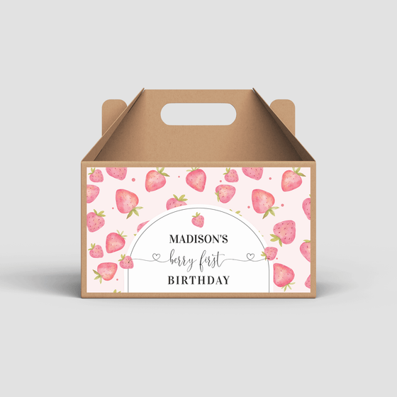 Editable Berry First Birthday Box Label Strawberry BF01