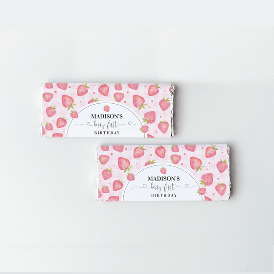 Editable Berry First Birthday Candy Bar Wrapper Strawberry BF03