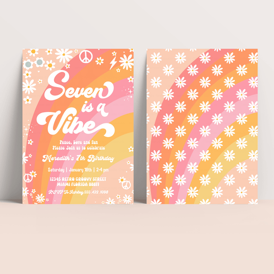 Editable Seven Is A Vibe Birthday Invitation G407