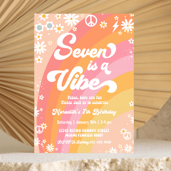 Editable Seven Is A Vibe Birthday Invitation G407