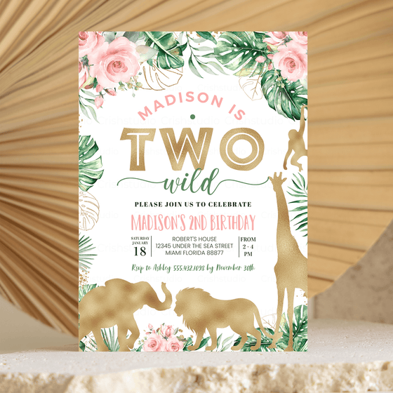 Editable Two Wild Birthday Invitation JG02