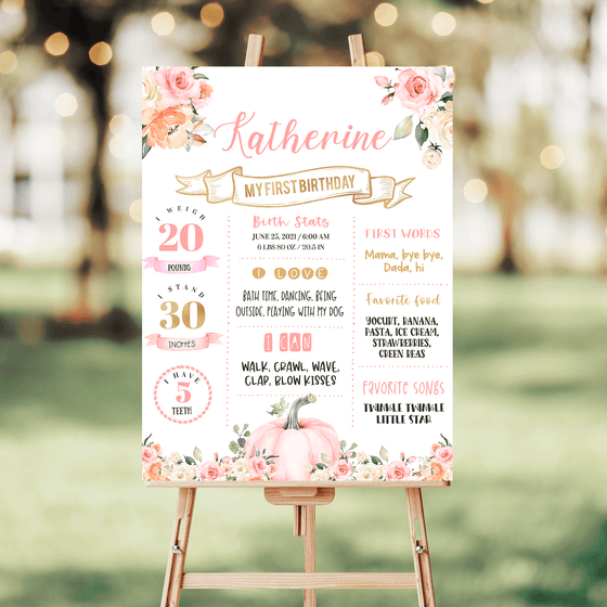 Editable Our Little Pumpkin Birthday Milestone Poster PB102