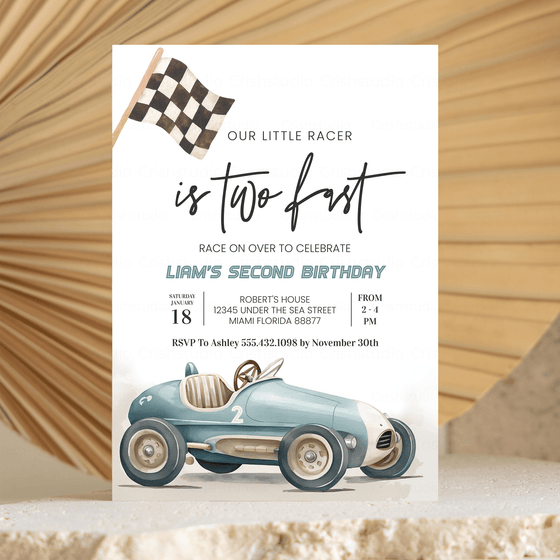 Editable TWO Fast Birthday Invitation R401