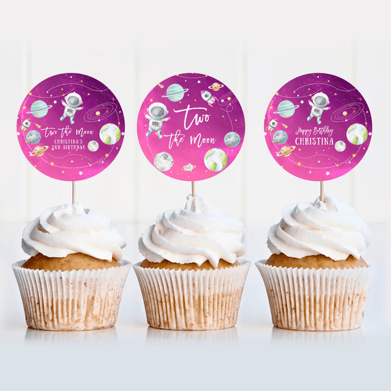 Editable Two The Moon Cupcake Toppers TM02