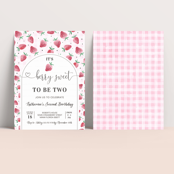 Editable Berry Sweet 2nd Birthday Invitation BF26