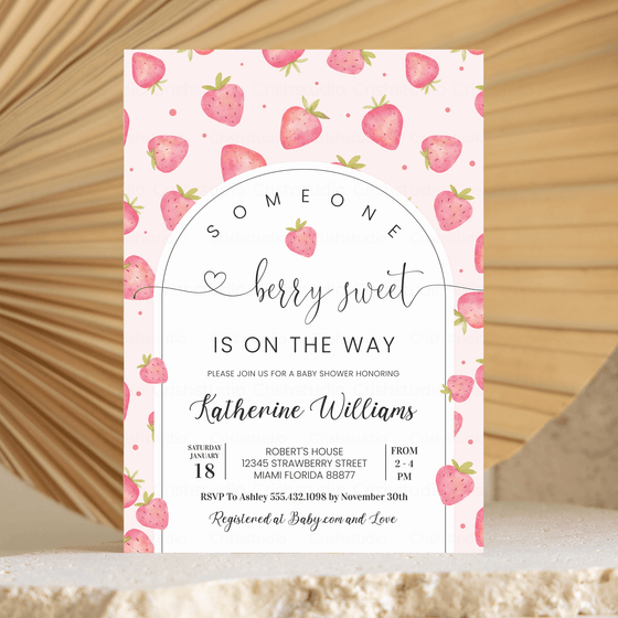 Editable Strawberry Shower Baby Shower Invitation BS01