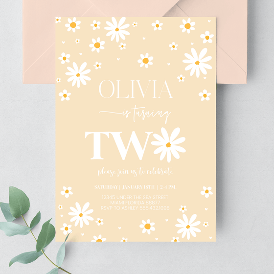 Editable Daisy 2nd Birthday Invitation D108