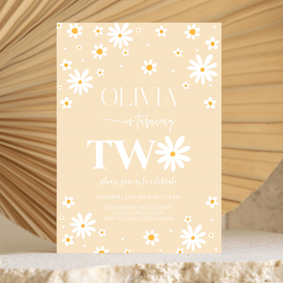 Editable Daisy 2nd Birthday Invitation D108