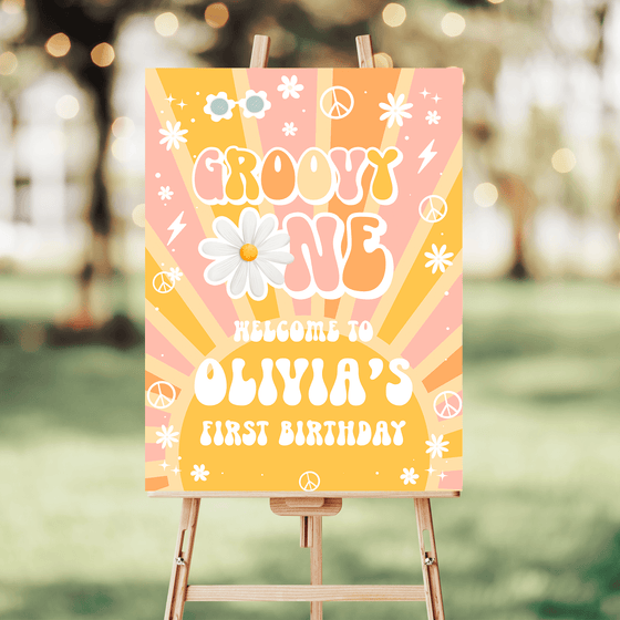 Editable Groovy ONE Welcome Sign G113
