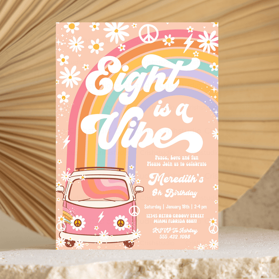 Editable Eight Is A Vibe Birthday Invitation G208