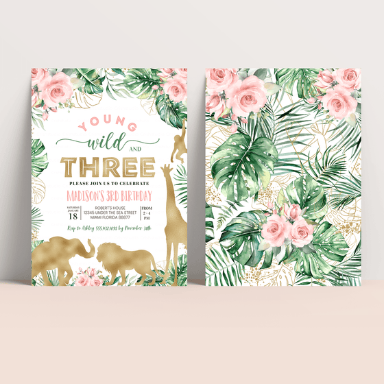 Editable Young Wild And Three Birthday Invitation JG03