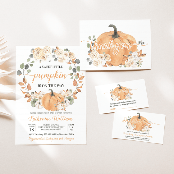 Editable Pumpkin Baby Shower Set P002