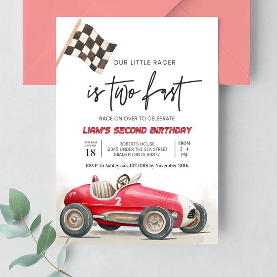 Editable TWO Fast Birthday Invitation R402