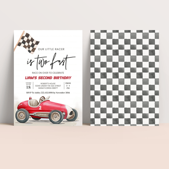 Editable TWO Fast Birthday Invitation R402