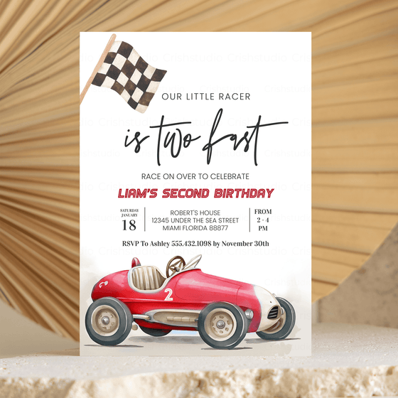 Editable TWO Fast Birthday Invitation R402