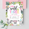 Editable Young Wild And Three Birthday Invitation S203