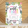 Editable Young Wild And Three Birthday Invitation S203
