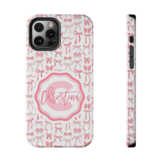 Personalized Tough Phone Case with Pink Bow Design - PC017