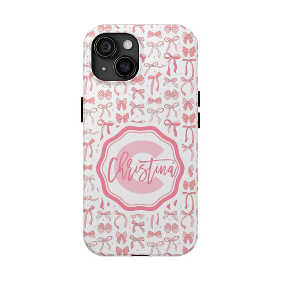 Personalized Tough Phone Case with Pink Bow Design - PC017