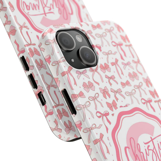 Personalized Tough Phone Case with Pink Bow Design - PC017