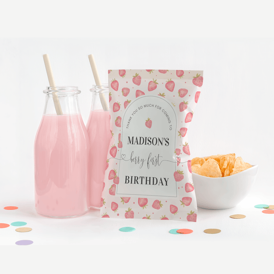 Editable Strawberry Chip Bag Label BF01