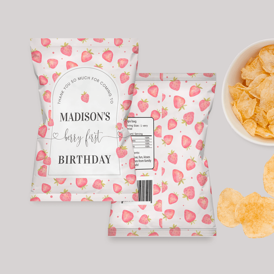 Editable Strawberry Chip Bag Label BF01