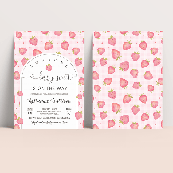 Editable Strawberry Shower Baby Shower Invitation BS03