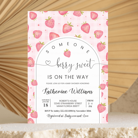 Editable Strawberry Shower Baby Shower Invitation BS03