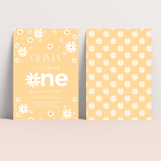 Editable Daisy First Birthday Invitation D109