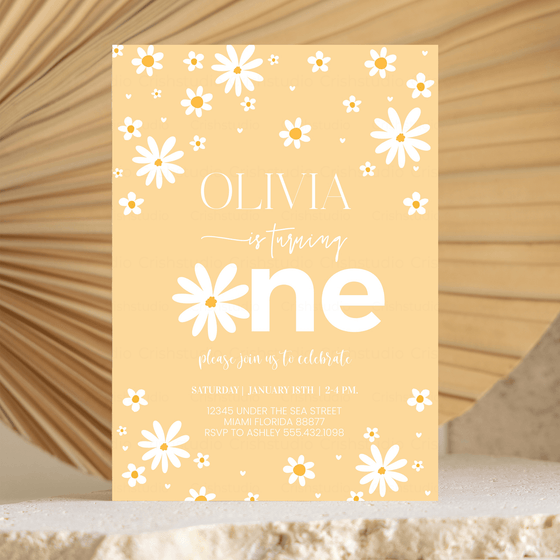 Editable Daisy First Birthday Invitation D109