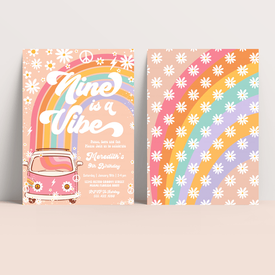 Editable Nine Is A Vibe Birthday Invitation G209