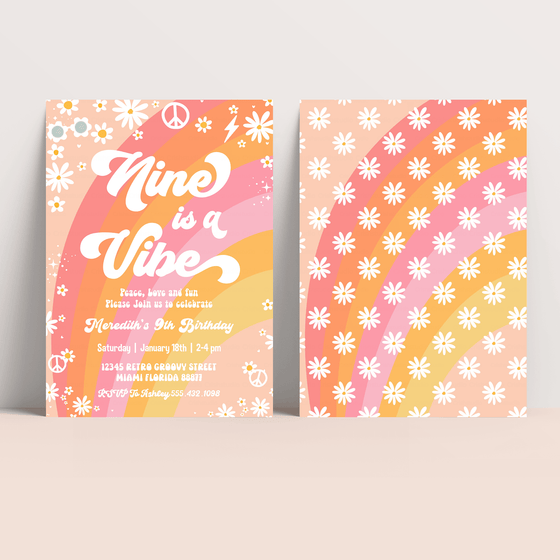 Editable Nine Is A Vibe Birthday Invitation G409