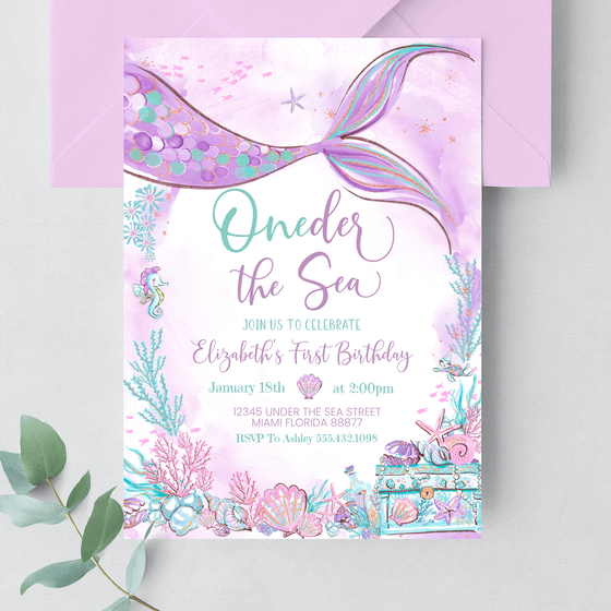 Editable Oneder the Sea Mermaid Invitation M401