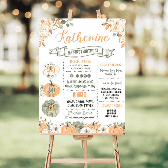 Editable Our Little Pumpkin Birthday Milestone Poster PB001