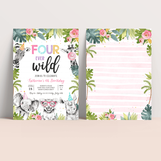Editable Four Ever Wild Birthday Invitation S204