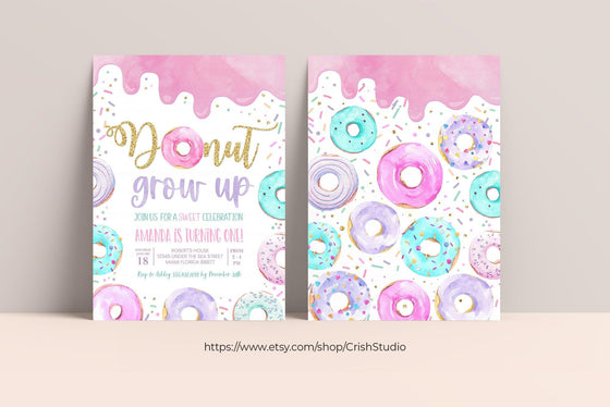 Editable Donut Grow Up Birthday Invitation D003