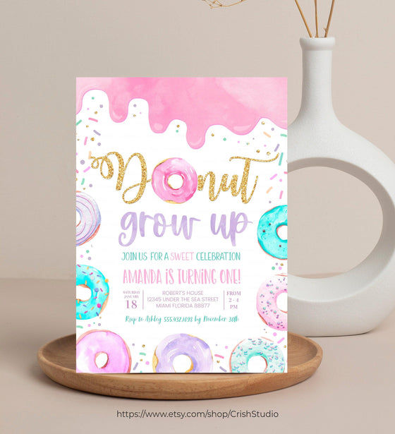 Editable Donut Grow Up Birthday Invitation D003