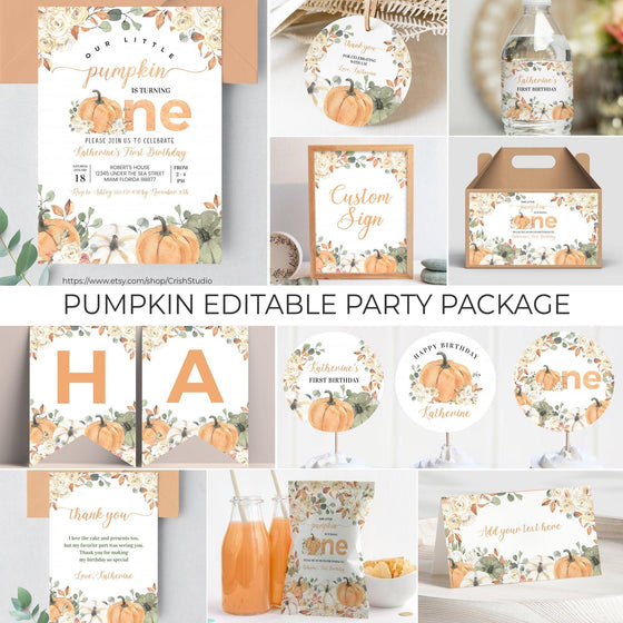 Editable Our Little Pumpkin Birthday Package PB001